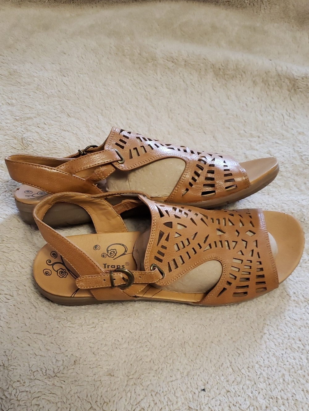 BareTraps Tan Laser-Cut Slingback Sandals